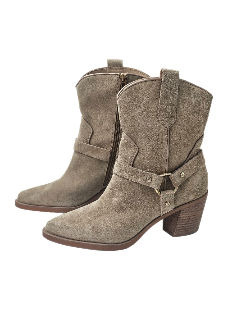 Dolce Vita Kenzen Dark Taupe Suede Western Harness Ankle Boots 8 NWOB